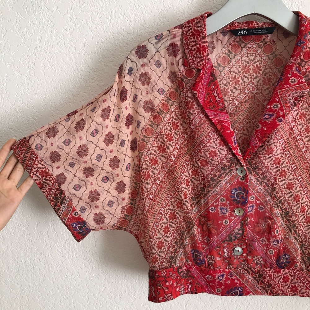 Zara Geometric Sheer Crop Top